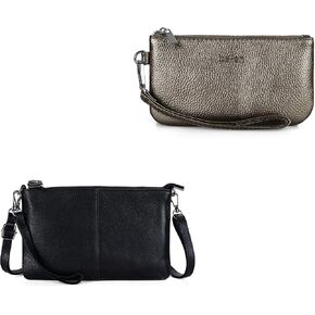 befen Black Small Wristlet Crossbody Clutch Purse + Metallic Pewter Wristlet Coin Purse for Women