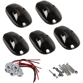 5pcs Black Smoked Lens Cab Roof Marker Lights, Cab Roof Top Lamp Clearance Running Light Replacement + T10 Set for Truck SUV 1994-2002 Dodge Ram 1500 2500 3500 4500 (Black Smoked Lens Without Bulbs)