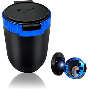 1Pcs Car Ashtray with Lid Portable Ash Tray, Easy Clean Up Detachable Stainless Car Ashtray with Blue Light Windproof for Outdoor Travel (Gold)