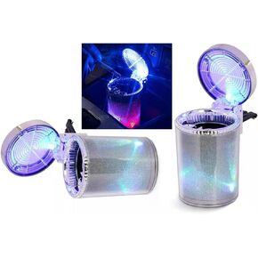 Car Ashtray 2PCS , Portable Car Ashtray with Lid Smell Proof, Smokeless Ashtray for Cigarettes, Easy Clean Up Detachable Stainless Car Tray with Lid Blue Led Light for Most Car Cup Holder (Black)
