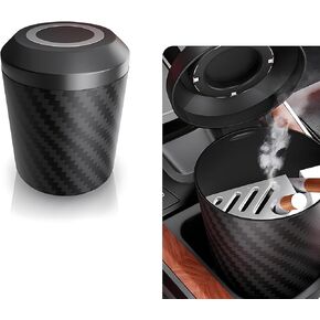 1 PC Car Ashtray, 2.91" x 3.34" Multifunctional Carbon Fiber Pattern ABS Disassemble Ashtray with Cover, Portable In-car Garbage Storage Accessory, Compatible with Most Car Models (Black)