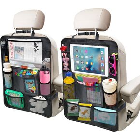 Car Backseat Organizer ，2 Pack car organizer back seat with 10" Table Holder, 10 Storage Pockets Seat Back Protectors Kick Mats for Kids Toddlers, Travel Accessories