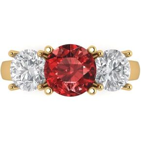 Clara Pucci 3.22ct Round Cut Solitaire three stone Natural Scarlet Red Garnet designer Modern Statement Ring Solid 14k Yellow Gold