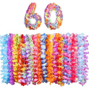 60 PCS Hawaiian Leis Colorful Tropical Leis Assortment for Leis Luau Party Favors Beach or Ornaments for Any Occasion Decorations (5 Dozen)