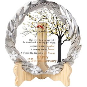 25th Anniversary Wedding Gifts Crystal Plate with Gold Leaf Wreath - 25th Anniversary Wedding Gifts for Parents Couple - 25th Wedding Anniversary Unique Gift Ideas - Cardinal Style