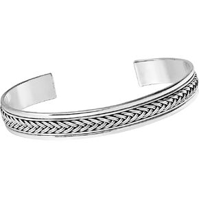 Men's Solid 925 Sterling Silver Bangle, 925 Sterling Silver Cuff Bracelet Braided Details