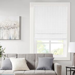 Madison Park Galen Cordless Roman Shades - Fabric Privacy Single Panel Total Blackout, Energy Efficient, Thermal Insulated Window Blind Treatment, for Bedroom, Living Room Decor, 35" x 64" White