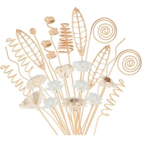 Queekay 32 Pcs Reed Diffuser Stick Set Include 6 Style Natural Rattan Flower Reed Fragrance Diffuser, 4 Style Sola Flower Reed Diffuser Stick, Fragrance Diffuser Replacement for Home Fragrance Decor