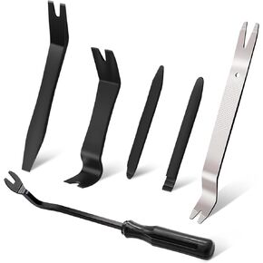6 PCS Trim Removal Tool Kit, Plastic Pry Tool Door Clip Panel Removal Tool Set, Metal Trim Tool for Car Dash Radio Audio, Black