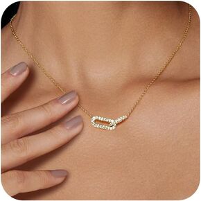 Diamond Pendant Necklace for Women, Dainty Gold Necklace 18k Gold Plated Paperclip Choker Necklaces Cute Open Oval Necklaces Simple Gold Necklace Jewelry Gifts for Women Girls