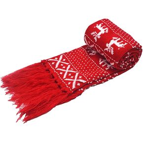 Women Christmas Reindeer Snowflake Winter Warm Knit Long Scarf with Tassels