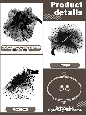 Bonuci 4 Pcs 50s Fascinator Hat for Women Black Funeral Veil Hat Tea Party Headpiece Lace Glove Pearl Necklace Earring in Saudi Arabia