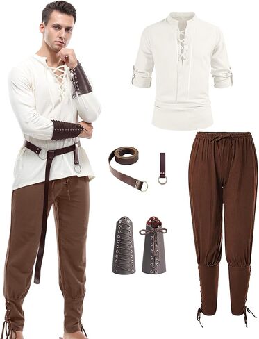 Mens Pirate Renaissance Costume Set Pirate Shirt Sleeve Medieval Viking Gothic Celtic Pirate Vest for Men in Saudi Arabia
