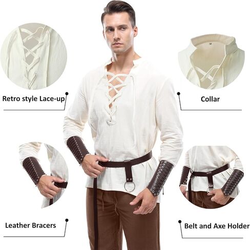 Mens Pirate Renaissance Costume Set Pirate Shirt Sleeve Medieval Viking Gothic Celtic Pirate Vest for Men in Saudi Arabia