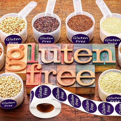 Zonon 1000 Pieces 2 Roll Gluten Free Stickers Labels for Food with Self Adhesive Seals 1.5 Inch Gluten Food Rotating Label Stickers for Containers Jars Glass Bottle Envelopes Bread Bags, 500 Pcs/Roll in Saudi Arabia