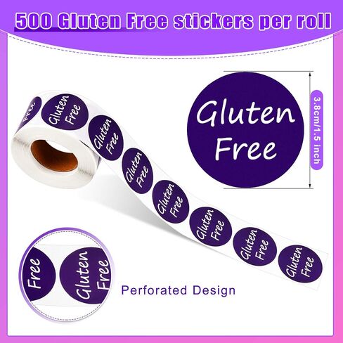 Zonon 1000 Pieces 2 Roll Gluten Free Stickers Labels for Food with Self Adhesive Seals 1.5 Inch Gluten Food Rotating Label Stickers for Containers Jars Glass Bottle Envelopes Bread Bags, 500 Pcs/Roll in Saudi Arabia
