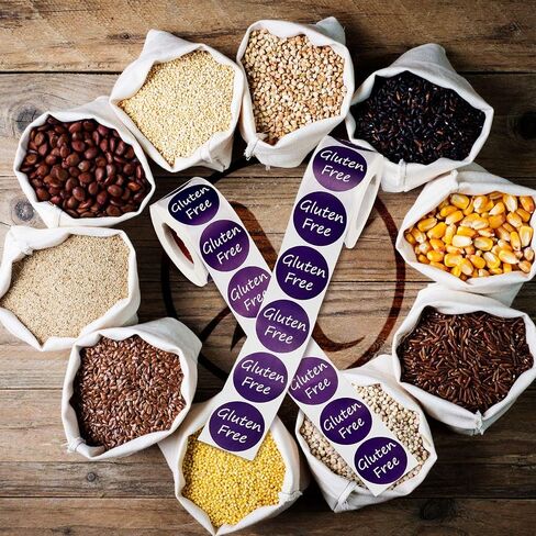 Zonon 1000 Pieces 2 Roll Gluten Free Stickers Labels for Food with Self Adhesive Seals 1.5 Inch Gluten Food Rotating Label Stickers for Containers Jars Glass Bottle Envelopes Bread Bags, 500 Pcs/Roll in Saudi Arabia