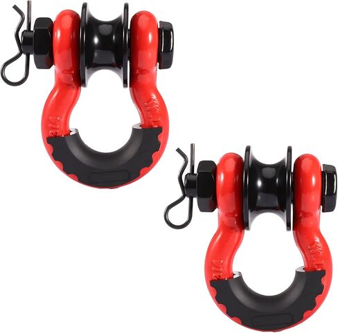 3/4" D Ring Shackle with Upgraded Snatch Blocks,57,000 lbs(28.5 Ton) Maximum Break Strength Heavy Duty Shackles with 7/8" Screw Pin for Tow Strap Winch Off Road Vehicle Recovery,2pack Red in Kuwait