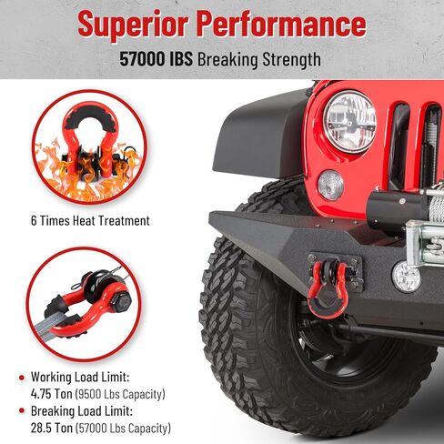 3/4" D Ring Shackle with Upgraded Snatch Blocks,57,000 lbs(28.5 Ton) Maximum Break Strength Heavy Duty Shackles with 7/8" Screw Pin for Tow Strap Winch Off Road Vehicle Recovery,2pack Red in Kuwait