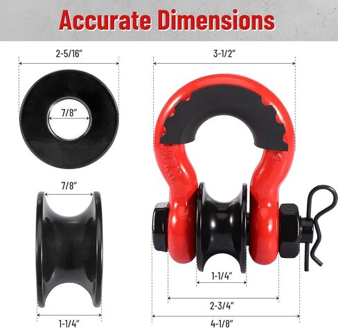 3/4" D Ring Shackle with Upgraded Snatch Blocks,57,000 lbs(28.5 Ton) Maximum Break Strength Heavy Duty Shackles with 7/8" Screw Pin for Tow Strap Winch Off Road Vehicle Recovery,2pack Red in Kuwait