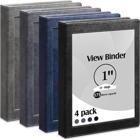 4 Pack Leather 3 Ring Binder Framed View 1" Letter Size, Premium PU Faux Leather Binder Built in Pockets Business Binder for Office Supplies, School, Card Holder, Holds 175 Sheets(Dark Colors) in Saudi Arabia