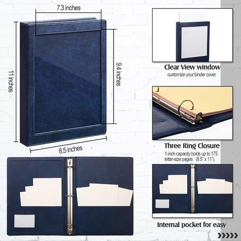 4 Pack Leather 3 Ring Binder Framed View 1" Letter Size, Premium PU Faux Leather Binder Built in Pockets Business Binder for Office Supplies, School, Card Holder, Holds 175 Sheets(Dark Colors) in Saudi Arabia