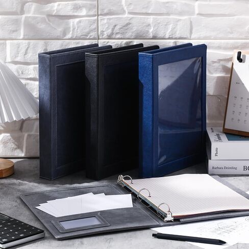 4 Pack Leather 3 Ring Binder Framed View 1" Letter Size, Premium PU Faux Leather Binder Built in Pockets Business Binder for Office Supplies, School, Card Holder, Holds 175 Sheets(Dark Colors) in Saudi Arabia