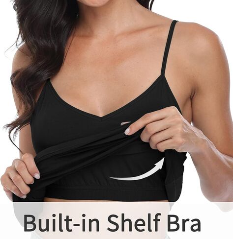 قميص قصير نسائي من V FOR CITY برقبة على شكل حرف V مع حمالة صدر على الرف، قمصان قطنية بقصة ضيقة، قمصان كامي للطبقات، قطعتان in Kuwait