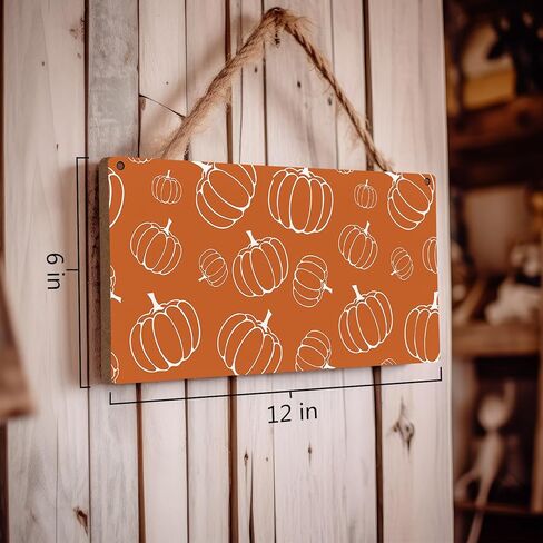 سقوط ديكور اليقطين، سقوط البرتقال اليقطين الخريف حصاد الشكر الخشب شنقا علامة اللوحة، سقوط الباب شماعات، سقوط الخريف جدار الباب شنقا الزينة للمنزل، 12x6 بوصة in Kuwait