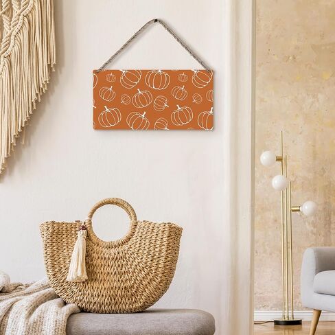 سقوط ديكور اليقطين، سقوط البرتقال اليقطين الخريف حصاد الشكر الخشب شنقا علامة اللوحة، سقوط الباب شماعات، سقوط الخريف جدار الباب شنقا الزينة للمنزل، 12x6 بوصة in Kuwait