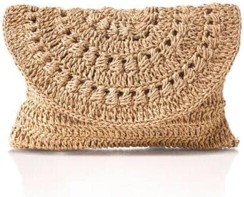 Straw Bag Women's Handwoven Envelope Style Summer Beach Purse Chic and Woven Wallet (TROY), Brown in Saudi Arabia