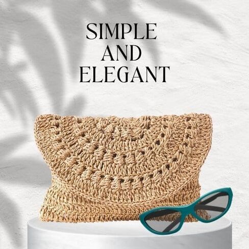 Straw Bag Women's Handwoven Envelope Style Summer Beach Purse Chic and Woven Wallet (TROY), Brown in Saudi Arabia