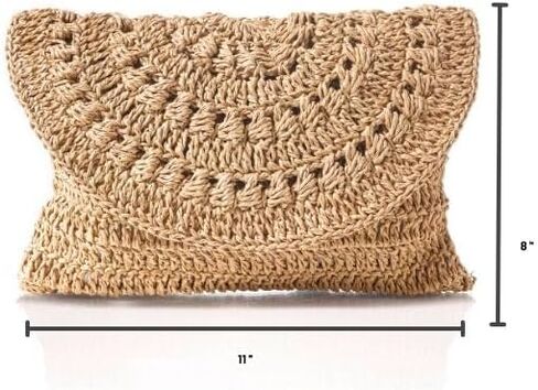 Straw Bag Women's Handwoven Envelope Style Summer Beach Purse Chic and Woven Wallet (TROY), Brown in Saudi Arabia