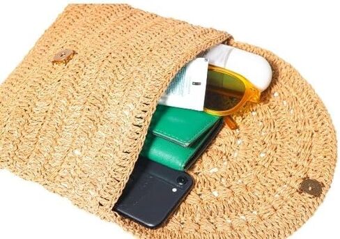 Straw Bag Women's Handwoven Envelope Style Summer Beach Purse Chic and Woven Wallet (TROY), Brown in Saudi Arabia