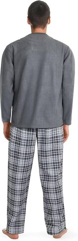 Fruit of the Loom Men’s Pajama Set With Flannel Pants & Micro Fleece Crew 2-Piece Comfortable Men’s Loungewear Set With Long Pants & T-Shirt- Soft, Warm & Breathable Sleep Set For Men Grey in Saudi Arabia