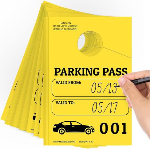 علامة تعليق تصريح وقوف السيارات MESS (001-500 مرقمة) علامات تعليق وقوف السيارات - علامات مواقف السيارات لموقف السيارات - تصريح وقوف السيارات المعلق - علامات السيارة المؤقتة لمرآة الرؤية الخلفية، الزجاج الأمامي 3 × 5 بوصة (أصفر) in Kuwait