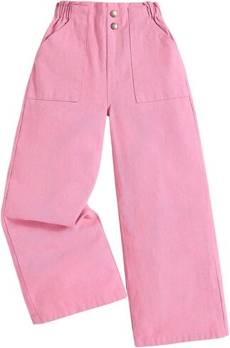 SweatyRocks Girl's Casual Elastic High Waist Wide Leg Jeans Button Front Pockets Denim Pants in Saudi Arabia