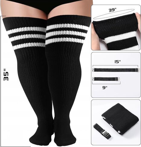 Plus Size Thigh High Socks for Thick Thighs, Extra Long Striped Thigh High Socks for Women in Saudi Arabia
