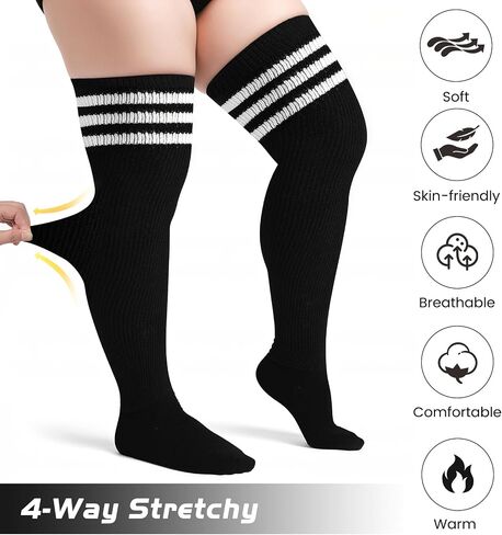 Plus Size Thigh High Socks for Thick Thighs, Extra Long Striped Thigh High Socks for Women in Saudi Arabia