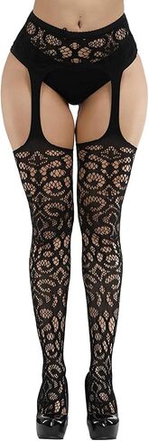 Women's Floral Fishnet Stockings with Attached Garter Belt in Saudi Arabia