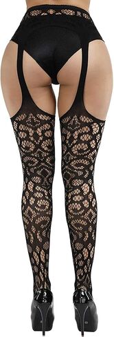 Women's Floral Fishnet Stockings with Attached Garter Belt in Saudi Arabia