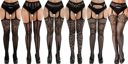 Women's Floral Fishnet Stockings with Attached Garter Belt in Saudi Arabia