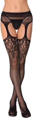 Women's Floral Fishnet Stockings with Attached Garter Belt in Saudi Arabia