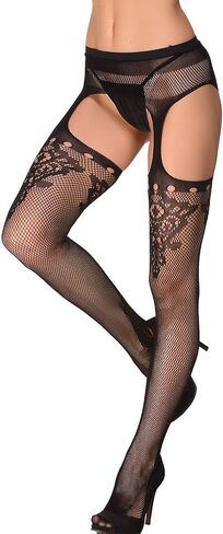 Women's Floral Fishnet Stockings with Attached Garter Belt in Saudi Arabia