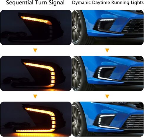 Daytime Running Lights For Toyota Camry 2021 2022 Tri-Colors DRL Front Fog Light Replacement with Amber Turn Signal / White Ice Blue LED, Black in Kuwait