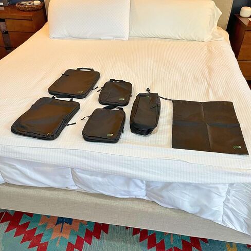 Compression Packing Cubes Travel Organizers plus Laundry or Shoe Bag with YKK Zippers (Black, 6 Piece) in Saudi Arabia