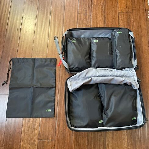 Compression Packing Cubes Travel Organizers plus Laundry or Shoe Bag with YKK Zippers (Black, 6 Piece) in Saudi Arabia