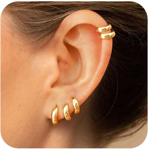 Small Gold/Silver Huggie Hoop Earrings Set for Women 14K Gold Plated Lightweight Earrings Huggie Earrings for Women Stud Earrings Fashion Set Gold Earrings Jewelry for Women in Saudi Arabia