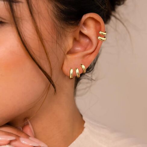 Small Gold/Silver Huggie Hoop Earrings Set for Women 14K Gold Plated Lightweight Earrings Huggie Earrings for Women Stud Earrings Fashion Set Gold Earrings Jewelry for Women in Saudi Arabia