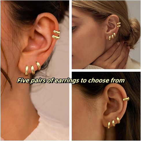 Small Gold/Silver Huggie Hoop Earrings Set for Women 14K Gold Plated Lightweight Earrings Huggie Earrings for Women Stud Earrings Fashion Set Gold Earrings Jewelry for Women in Saudi Arabia